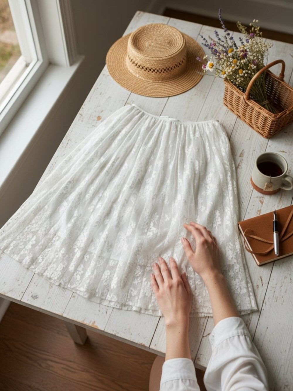 Vintage‎ White Lace Midi Skirt Boho Cottagecore Festival Prairie Romantic Rodeo